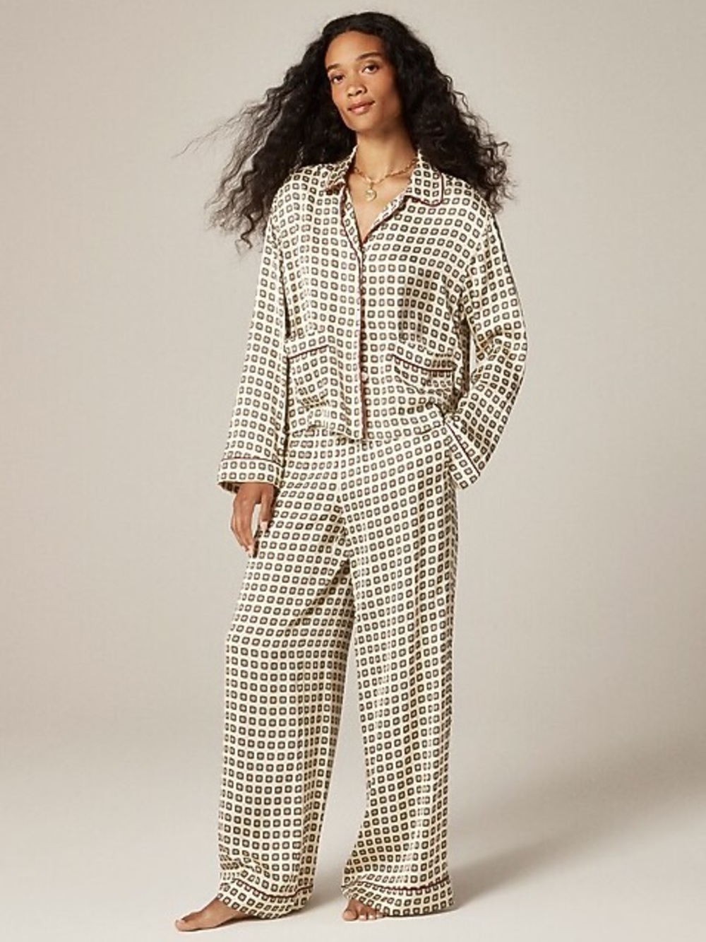 J Crew Soft-shine long-sleeve pajama pant set in print